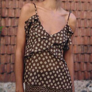 NWT Zara Sheer Polka Dot Ruffled Tank Top